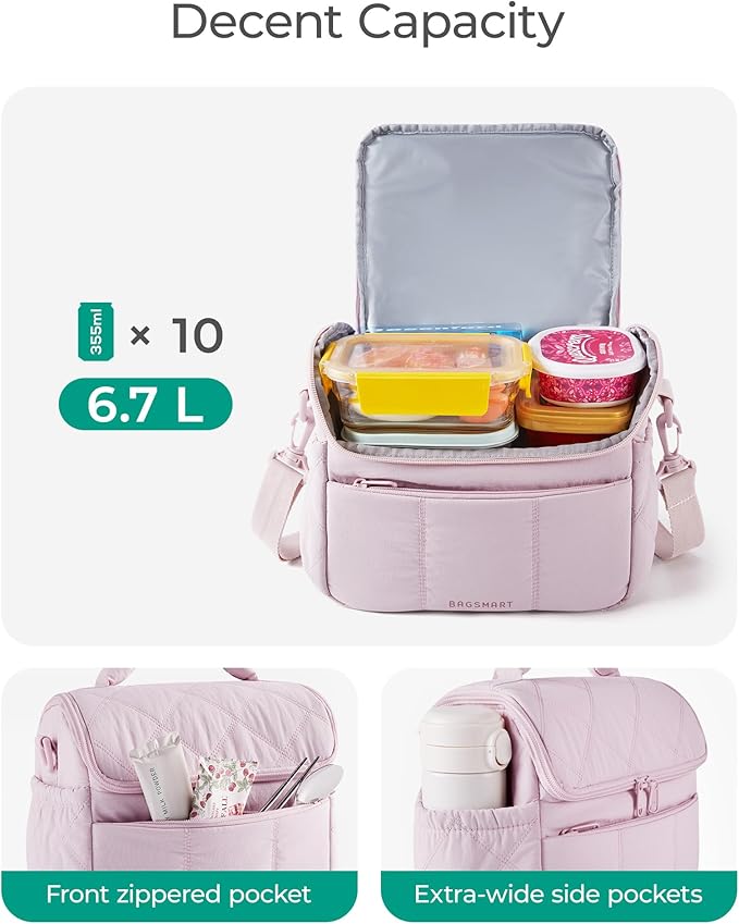 BAGSMART Insulated Lunch Bags for Women, Cute Quilted Lunch Box, Lightweight Puffy Padded Waterproof Lunch Tote, Reusable Lunch Cooler for Work Picnic Travel, Leopard