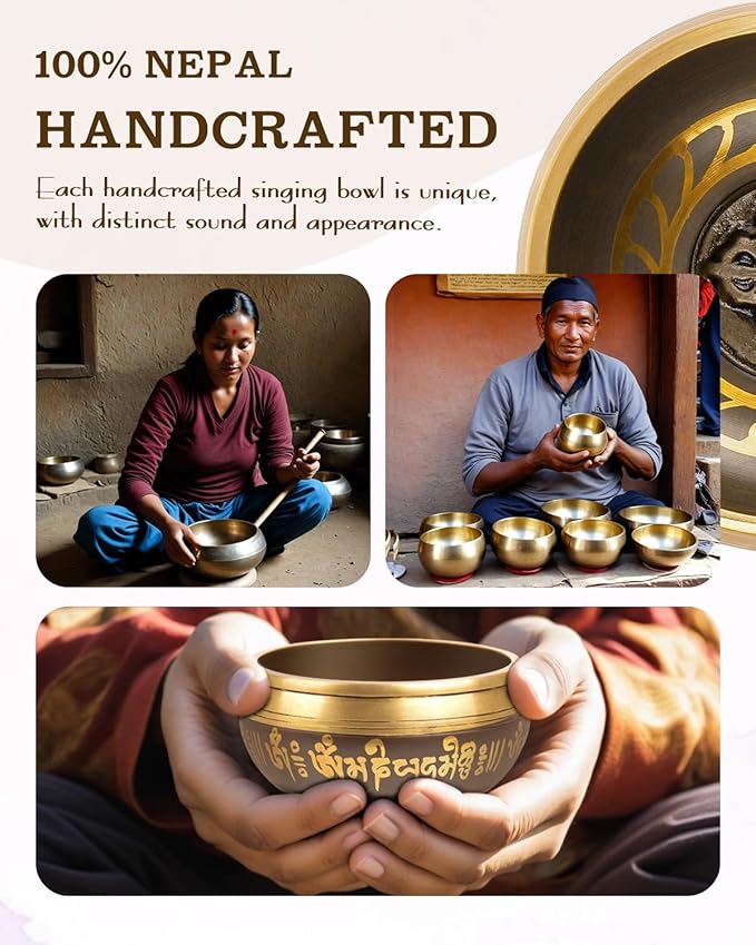 Tibetan Singing Bowls – Hand-Hammered in Nepal, Authentic Meditation Sound Bowls for Yoga, Chakra Healing, Mindfulness & Spiritual Self-Care Gifts for Women