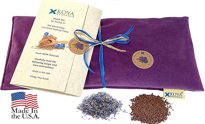 KOYA Naturals Soft Velvet Flax Seed Pillow with Lavender - Microwave Heating Pad – Microwavable Moist Heat Pack – for Neck, Muscle, Joint, Stomach Pain, Menstrual Cramps – Warm Wrap (Purple)