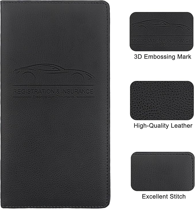 LumiMokki Premium Car Registration & Insurance Card Holder with Magnetic Shut, Vehicle Glove Box Car Organizer - For Documents, Cards, License (Black)