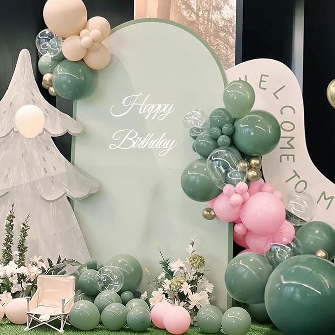 MEBAY Sage Green Pink Balloon Arch Kit, 166Pcs Olive Green Blush Pink Metallic Gold White Sand Balloons Garland for Baby Shower Wedding Birthday Jungle Safari Woodland Party Decorations