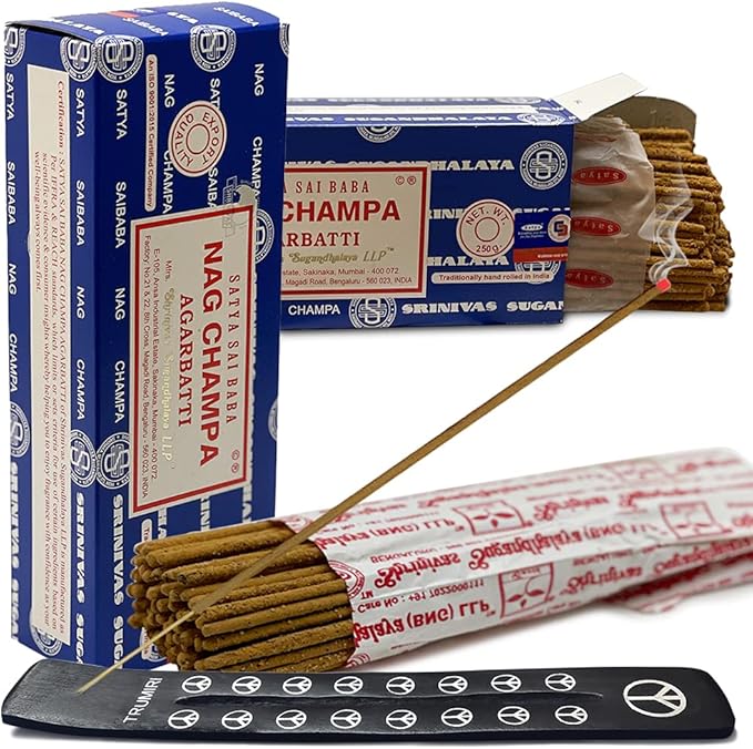 TRUMIRI Incense Stick Holder Bundle with Satya Sai Baba Nagchampa 250g Incense Sticks - Pack of 2 (Approx 500 Sticks)