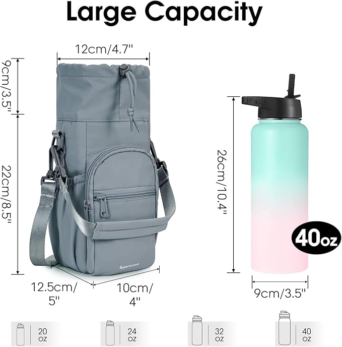 sportsnew Water Bottle Holder with Strap 32oz 40oz Insulated Water Bottle Carrier Sling Bag with Phone Pocket Crossbody