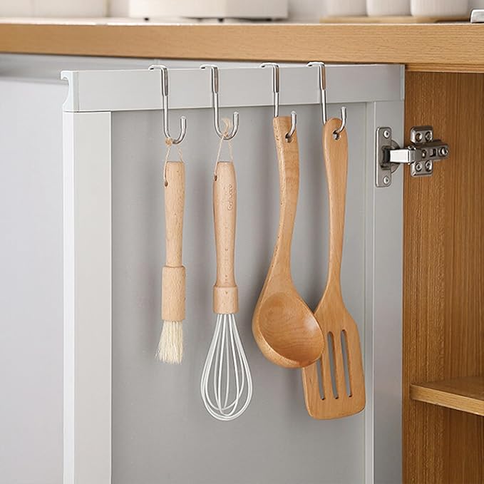 Over The Door Hooks, Stainless Steel Double Hooks, No Drill Cabinet Hooks for Kitchen Cabinet, Bathroom, Wardrobe, Office, Dormitory (2pcs)