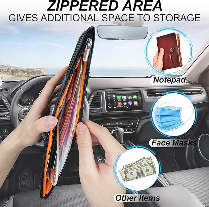 Keedolla 2Pcs Car Sun Visor Organizer, Auto Interior Accessories Pocket Organizer Car Visor Storage Pouch Holder with Zipper Pocket for Sedan, Truck, SUV - Black