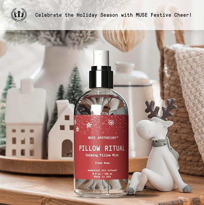 Muse Apothecary Pillow Ritual - Aromatic, Calming and Relaxing Pillow Mist, Linen and Fabric Spray - Infused with Natural Aromatherapy Essential Oils - 8 oz, Fresh Snow