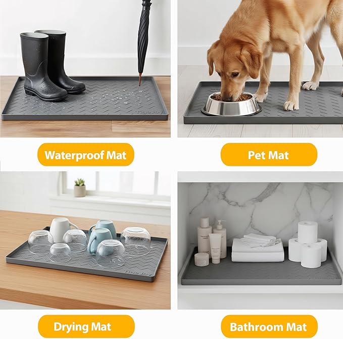 TigeJoy 28" x 19" Under Sink Mats for Kitchen Waterproof, Leak-Proof Silicone Mat Sink Protector and Cabinet Liner, Kitchen Essentials Organizer and Storage, Boot or Shoe Tray, Pet Feeding Mat