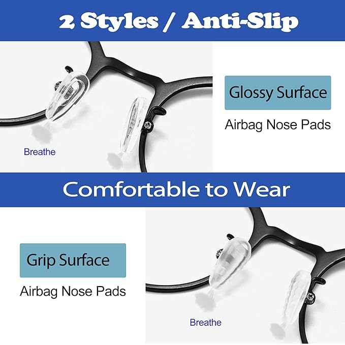 Eyeglasses Nose Pads, 5 Pairs Soft Silicone Air Chamber Glasses Nose Pads Replacement Kit, 3 in 1 Mini Screwdriver Glasses Repair Kit with Screws, Nose Piece/Nose Pads for Glasses Sunglasses