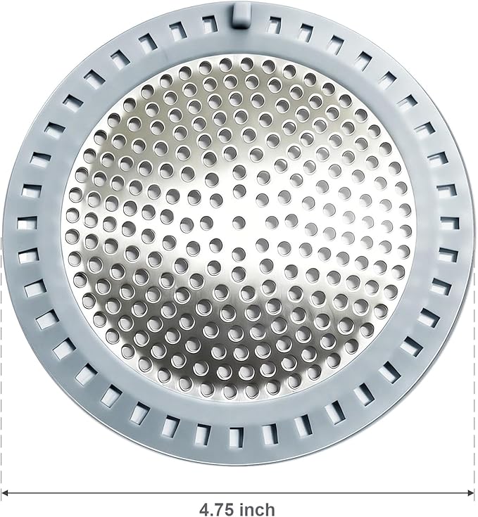 Seatery 2PCS Shower Drain Hair Catcher, Shower Drain Strainer, Stainless Steel with Silicone Edging, 4.75 Inch Diameter