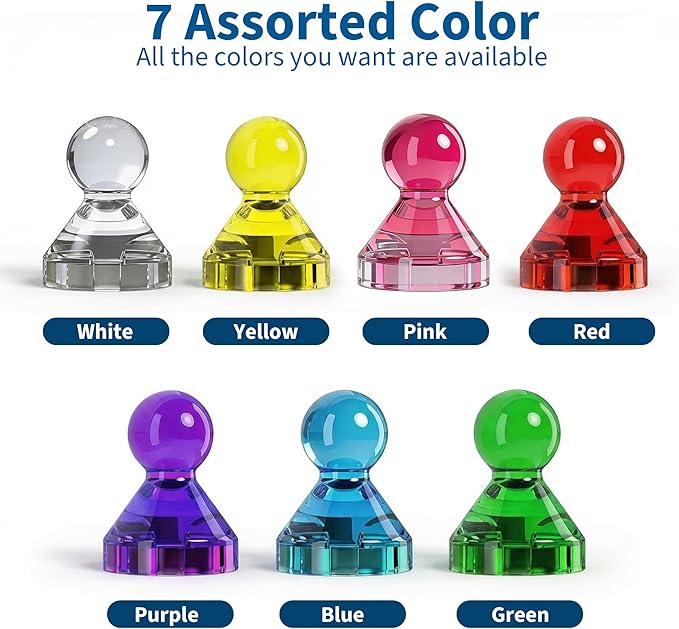 MAX Push Pin Magnets - Tiergrade 32 Pack 7 Assorted Color Strong Magnets,Use at Kitchen Home Office and School Classroom, for Refrigerator Dry Erase Board and Whiteboard.