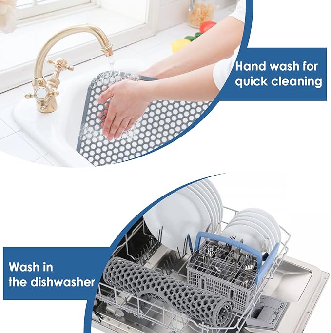 Silicone Sink Protectors for Kitchen Sink with Center Drain,13.58''x 11.6'' Folding Non-Slip Heat Resistant Mat Grid for Bottom of Porcelain Stainless Steel Porcelain (Center Hole)