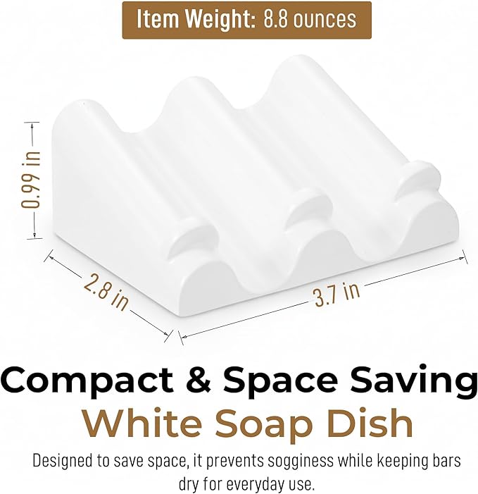 DOXOLOGY White Marble Soap Dish Bathroom Organizer - Resin Soap Dish with Rectangular Design 3.7" L x 2.8" W - Self Draining Soap Dishes Keeps Countertop Neat - Marble Look Soap Tray for Sink