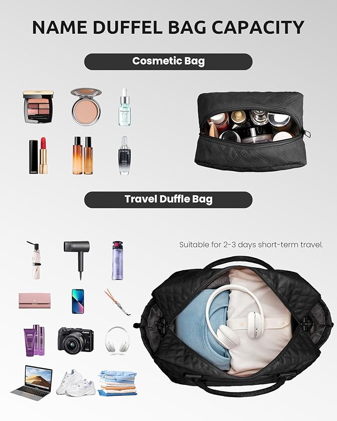 Initial Duffle Travel Bag, Personalized Weekender Bag with Shoulder Strap, Monogram Overnight Bag for Women Wet Pocket, Letter Travel Bag with Makeup Bag Gifts for Friends Female (Letter W)