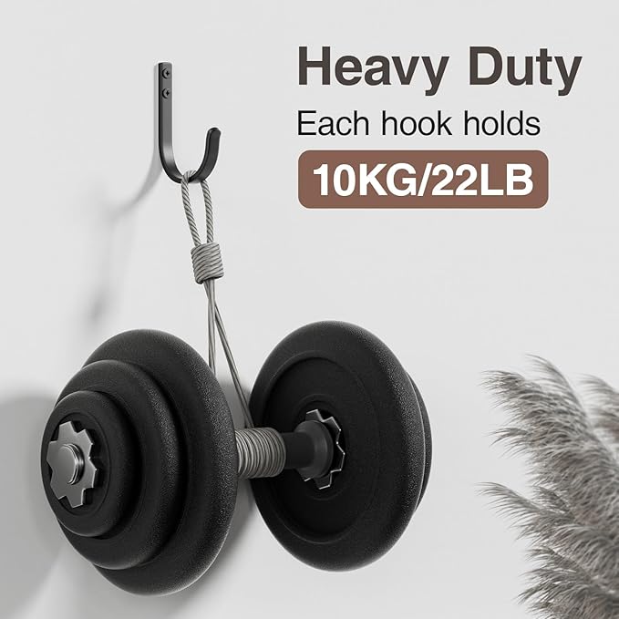 20-Pack Wall Hooks for Hanging Towel/Coat - 22LB Screw in Metal Hanger Wall Mount, for Outdoor, Closet, Door, Bathrooms, for Backpack, Robe, Black
