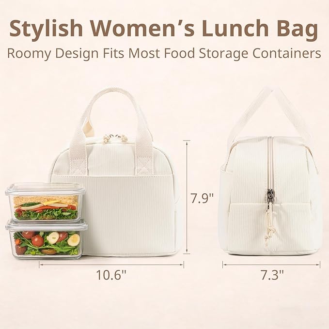 LOVELYWIND Lunch Bag for Women, Insulated Lunch Box, Reusable Water-Resistant Lunchbox Cooler with Front Pocket, Large Capacity Lunch Tote Bag for Work, Travel, Picnic