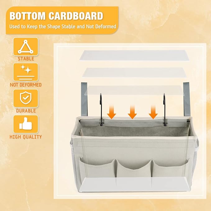 Bedside Caddy Organizer with Fixed Straps & Water Bottle Holder for Home, College Dorm, Bunk Bed, Hospital & Crib Bed Rails (2 pcs, Grey)