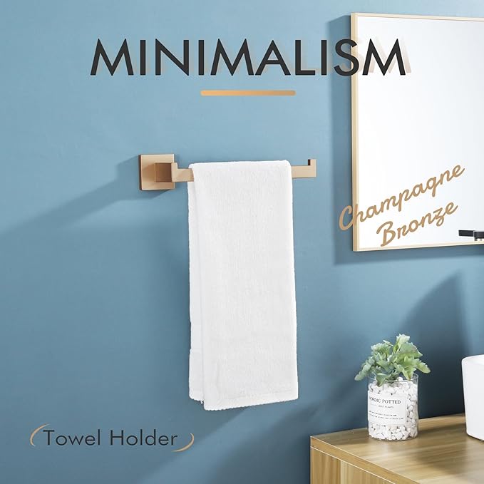 KOKOSIRI Towel Bar for Bathroom Wall Mount 9'' Hand Towel Holder T-304 Stainless Steel Bath Kitchen Accessories, Champagne Bronze B3003CPG