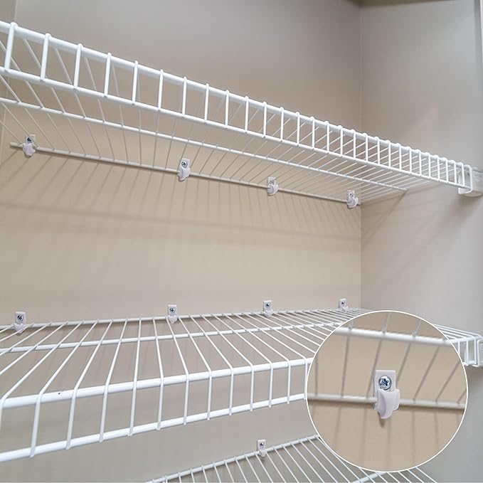 60 Pcs White Down Wall Clips- Wire Shelf Brackets Loop Clips- Closet Maid Support Brackets- Plastic Closet Shelves Clips Screws and Expansion Tubes for Wire Shelving