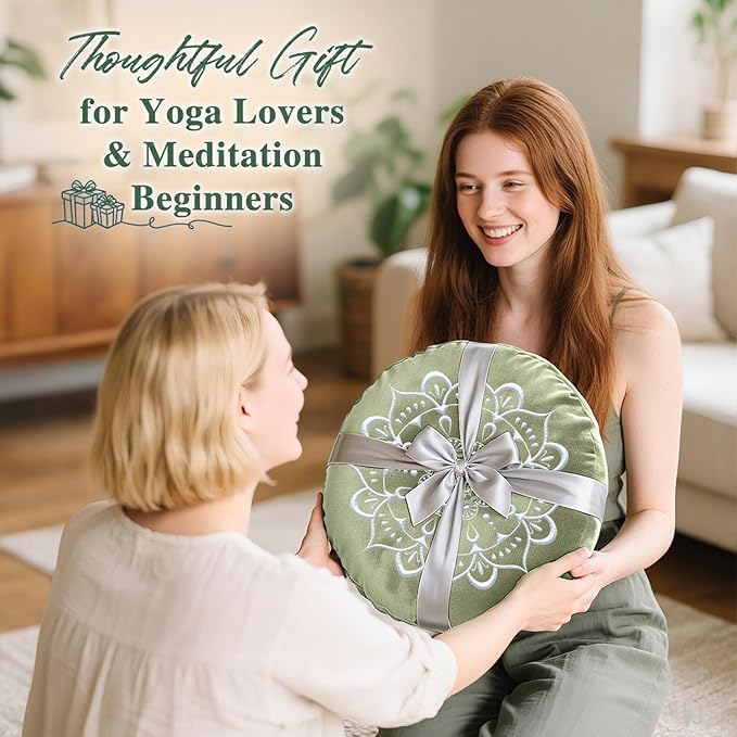 Hihealer Meditation Cushion, Traditional Tibetan Meditation Pillow Velvet Cover - Large Floor Cushion Seating for Adults - Yoga Buckwheat Bolster for Women、Moms