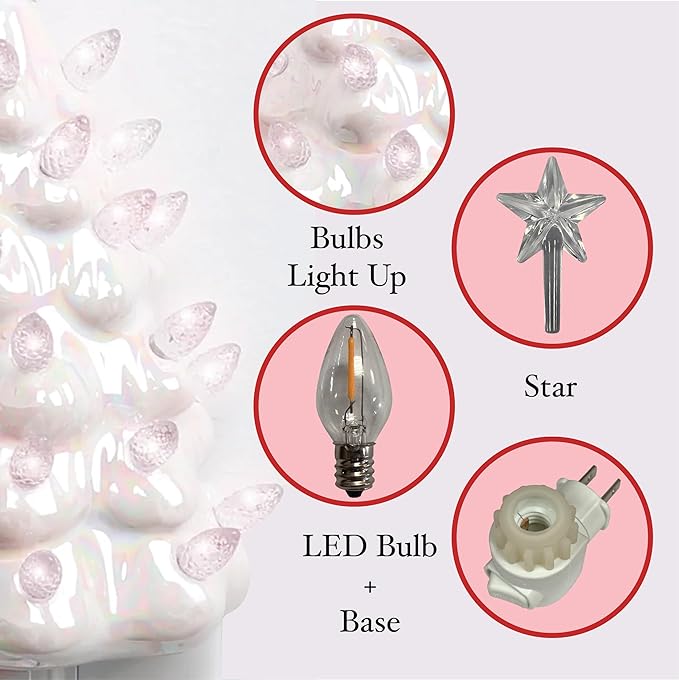 Milltown Merchants Ceramic Christmas Tree Night Light - Plugin Christmas Tree with Lights - Lighted Vintage Ceramic Tree - Mini Christmas Tree Decorative Night Light (Pearl White Christmas Tree)