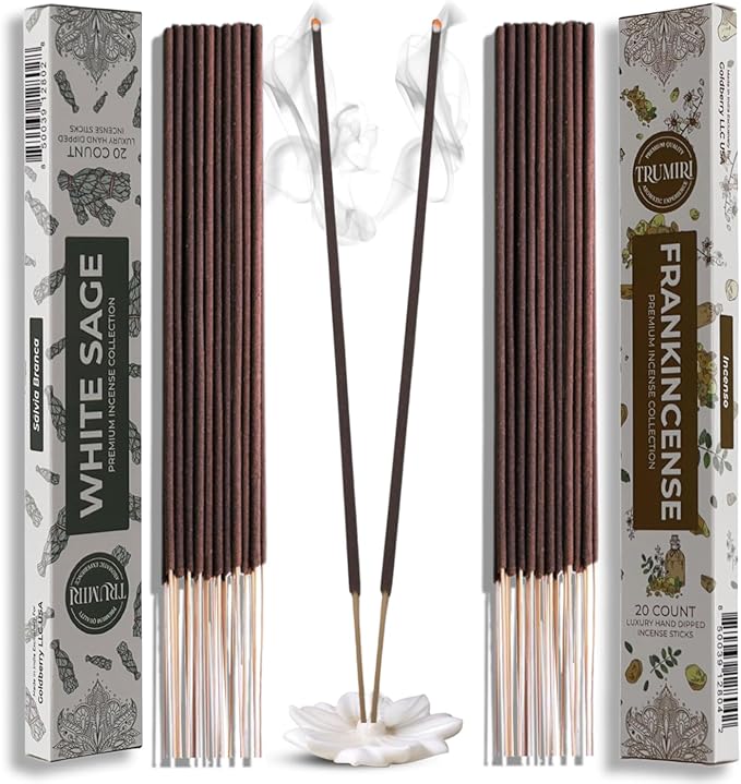 Trumiri Incense Sticks - Combo Pack of 40 Insence-Sticks - 20 White Sage + 20 Frankincense - Insenses - Insents - Incents - Inscense - Incence - Incienso - All Natural Incense Sticks