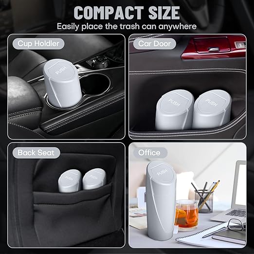 SGLRT Car Trash Can Bin with Lid - 2 Packs Car Garbage Can Cup Holder - Grey Mini Leakproof Vehicle Garbage Bin with 40pcs Trash Bags-Automotive Organizers and Storage for Front Back Seat Accessories