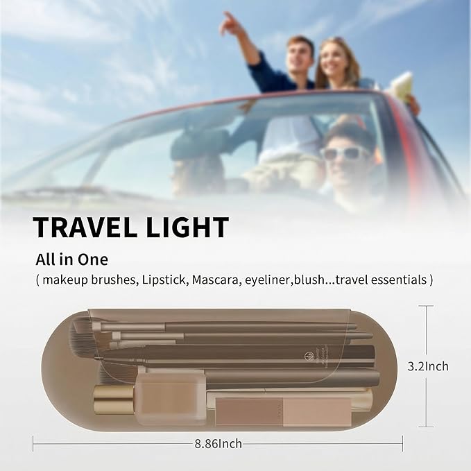 AGIKET Silicone Makeup Brush Holder Travel Cosmetic Bag: Soft Portable Cosmetic Face Brushes Holder with Upgraded Anti-Fall Out Magnetic Closure, Large Travel Makeup Brush Case - Coffea