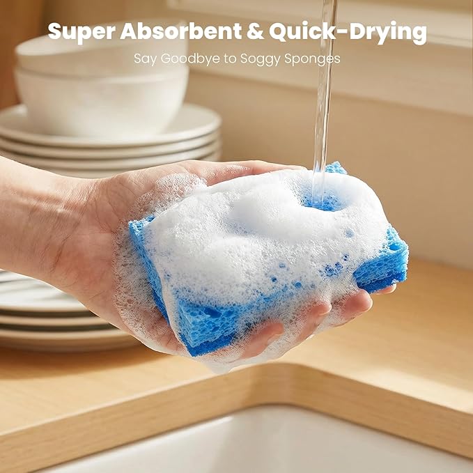 Metflavor Kitchen Sponges, 12 Count, Non-Scratch Scrub Sponge, Dual Sided Cleaning Sponges for Dishes, Kitchen, Bathroom