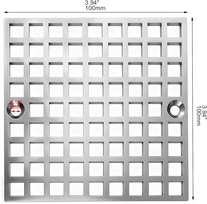 4" Matte Silver Shower Drain Cover, 304 Stainless Steel Square Floor Drain Cover Replacement, Drain Strainer and Hair Catcher for Showers, Bathrooms, and Sinks