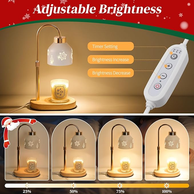 Seniny Christmas Candle Warmer Lamp with Timer, Adjustable Height Dimmable Lamp Candle Warmer for Jar Candles, Electric Warming Light, Home Decor Flameless Wax Melter Lamps, Birthday Gifts for Women