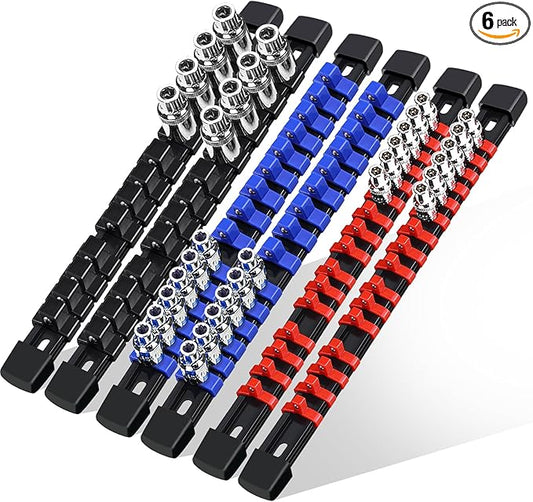 6 Pcs Socket Organizer Rail Set, Premium Socket Holder, Heavy-Duty Socket Rack Kit With 86 Clips 1/4-Inch x 32 Clips, 3/8-Inch x 30 Clips, 1/2-Inch x 24 Clips – Ideal for Tool Storage