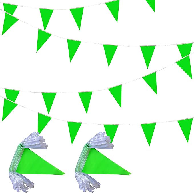 100 Feet Green Pennant Banners Flags String Hanging Triangle Bunting Flags,Party Decorations for Grand Opening,Kids Birthday,Carnival,60 PCS