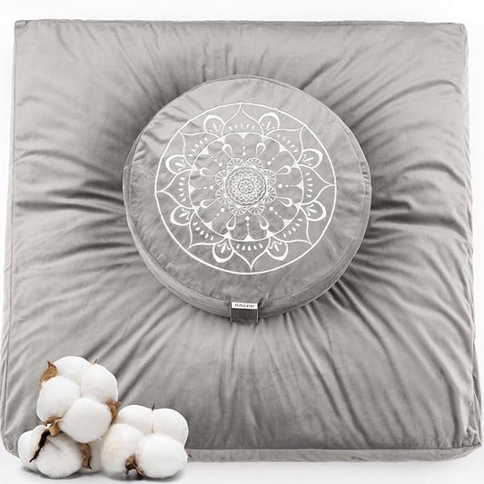 Hihealer Meditation Cushion, Traditional Tibetan Meditation Pillow Velvet Cover - Large Floor Cushion Seating for Adults - Yoga Buckwheat Bolster for Women、Moms