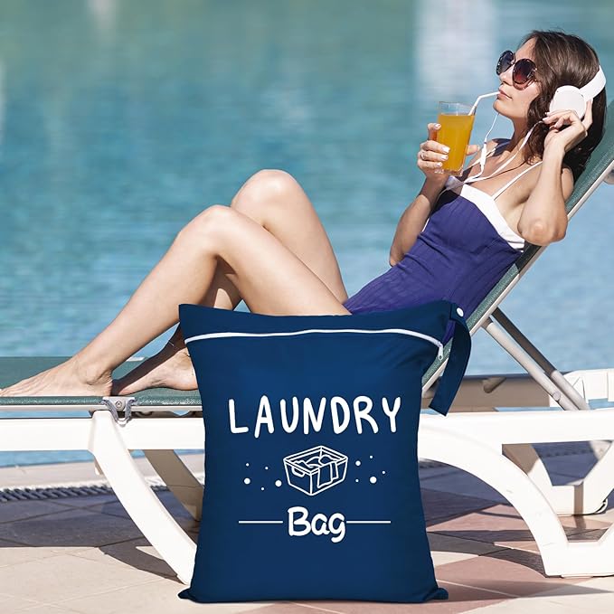 2 Pcs Large Travel Laundry Bags - Waterproof Wet Dry Bags for Gym Clothes, Swimming, Yoga (Wine+Navy)