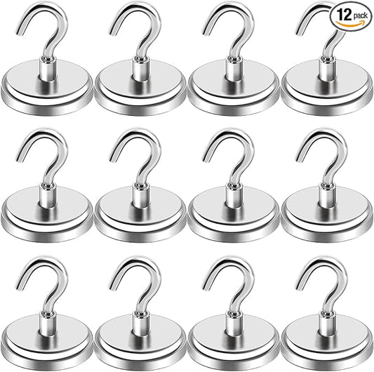 LOVIMAG Strong Magnetic Hooks, 130lbs Magnetic Hooks for Cruise Cabins, Magnet Hooks for Cruise Ship Essentials, Rare Earth Magnets with Hooks for Refrigerator,Hanging,Classroom,Kitchen-12 Pack
