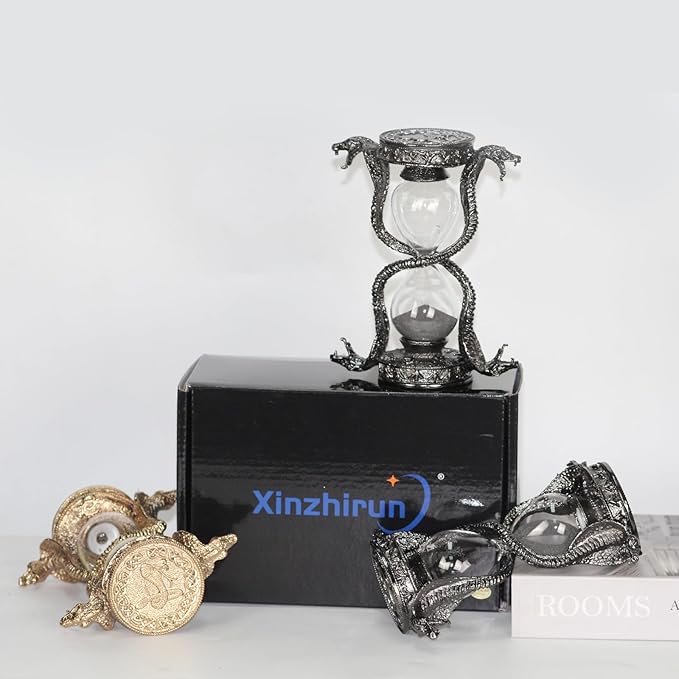 Mythical Fantasy Snake Sandglass Sand Timer, Gothic Decorative Statue - Unique Vintage Classic Hourglass Timer, Desk Home Decor Gift, 6-inch, Single 15 Minutes (Black Snake)