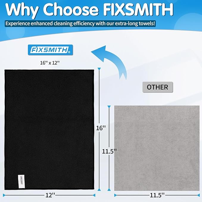FIXSMITH Black Microfiber Cleaning Cloth -Pack of 12, Highly Absorbent Cleaning Rags, 16"X12" All Purpose Cleaning Towels for Housekeeping, Kitchen, Car, Lint Free and Reusable Microfiber Towels