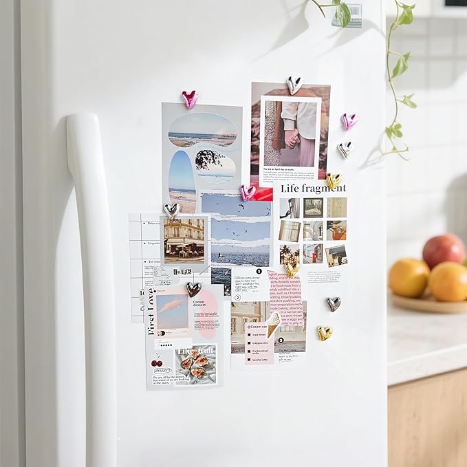 12PCS Gold Fridge Magnets Cute Heart Magnet for Refrigerator Small Black Pink Gradient Colorful Decorative Magnetic for Home Kitchen Office Whiteboard