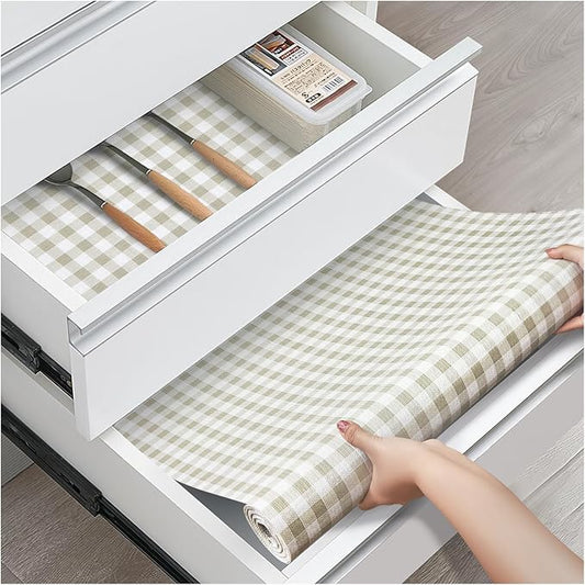 Drawer and Shelf Liner, Non-Slip Kitchen Cabinet Liners Non-Adhesive Thick Strong Grip Waterproof Washable Mats Protect Dresser Shelves Cupboard Bathroom Cabinets, Yellow Plaid, 18 in X 30 FT
