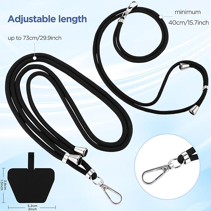 CACOE Phone Lanyard 2 PCS-2 PCS Adjustable Neck Strap,4 PCS Patches,Universal Crossbody Multifuctional Cell Phone Lanyards Compatible with Most Smartphones(Black+Dark Purple)