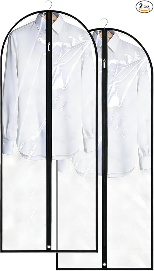 Dress Bags for Gowns Long, 65'' Garment Bags for Hanging Clothes, Suit Bag Cover for Storage and Travel, 2 Pack (Clear)
