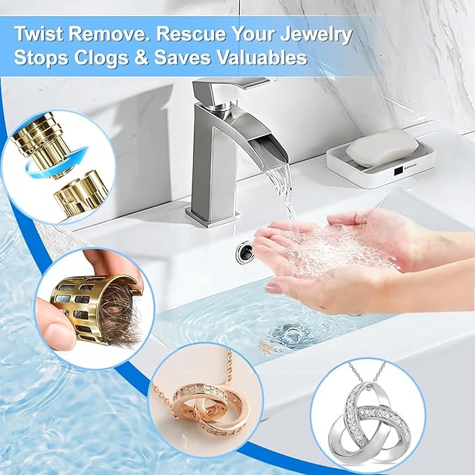 (All Metal) Bathroom Sink Stopper, Pop Up Drain for Bathroom Sink, Sink Stopper Hair Catcher, Silent Popper Core w/Removable Stainless Steel Filter Basket, Sink Drain Plug Fit for 1.05~2.0'' Basin