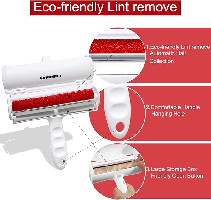 Cornnpet Roller Pet Hair Removal Tool – Reusable Lint Roller for Dogs & Cats – Self-Cleaning Fur Remover Brush - Portable, Multi-Surface Fur Removal Tool - Pet Hair Removal Tool for Car & Home