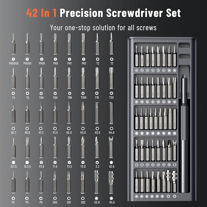 KATERK 42-in-1 Precision Screwdriver Set, Small Screwdriver Set with Magnetizer/Demagnetizer, Mini Repair Tool Kit for Phone, Computer, Watch, Laptop, Ring Doorbell, Eyeglass, Electronic