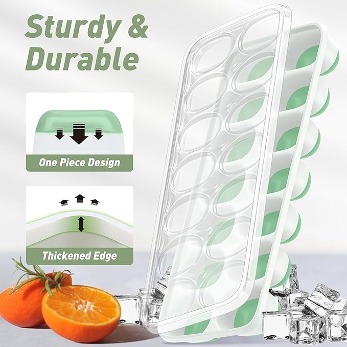 Ice Cube Tray with Lid, 4 Packs 56 Cubes Durable Stackable Ice Cube Trays for Freezer with Removable Lids, Easy-Release Plastic & Silicone Ice Tray for Cocktail, Coffee