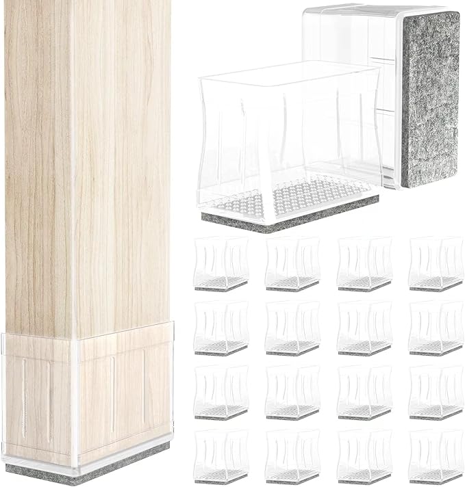 1" x 1 3/4" Rectangle Chair Leg Protectors for Hardwood Floors, Silicone Covers to Protect Wood Tile Floors, Felt Pads Furniture Leg Caps Reduce Noise, Easy to Move, 16 PCS Clear.