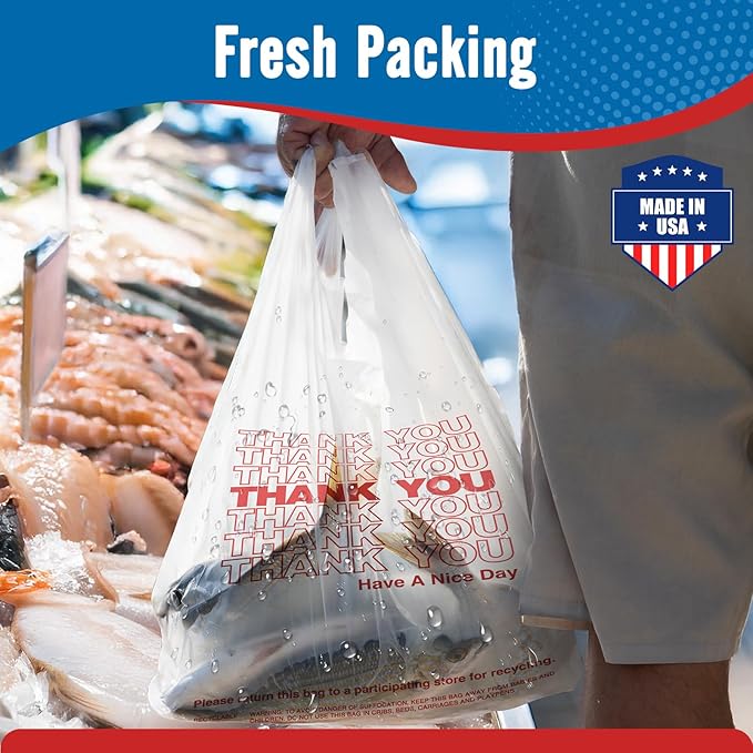 Fuxury 10000 Count (10K) - Thank You Plastic T-shirt Bags for Small Bussiness (11.5" x 6.5" x 21") White, Grocery, Take Out, To Go, Retail Shopping Bags with Handle in Bulk