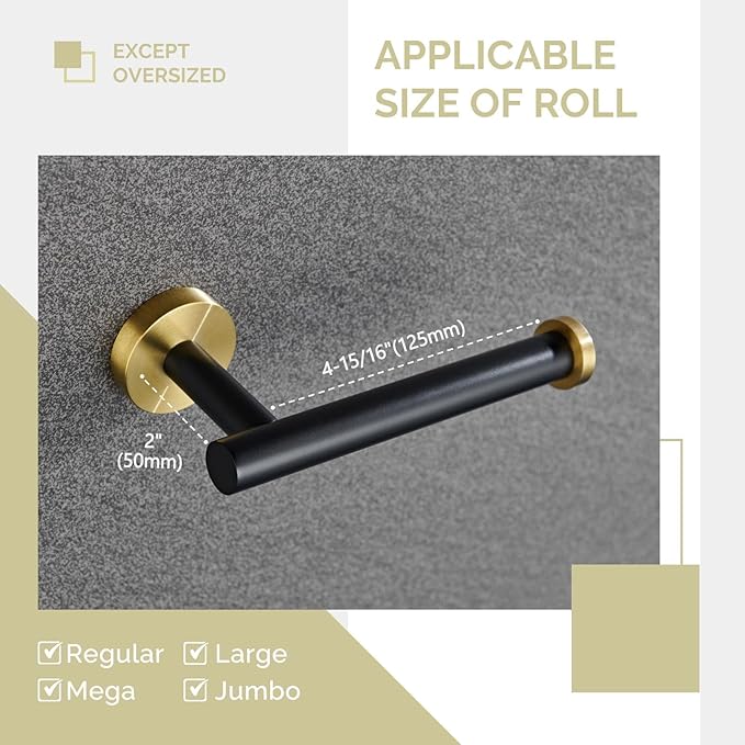 Toilet Paper Holder Black & Gold, Angle Simple Stainless Steel Bathroom Tissue Hanger, Lavatory Paper Roll Dispenser Wall Mount