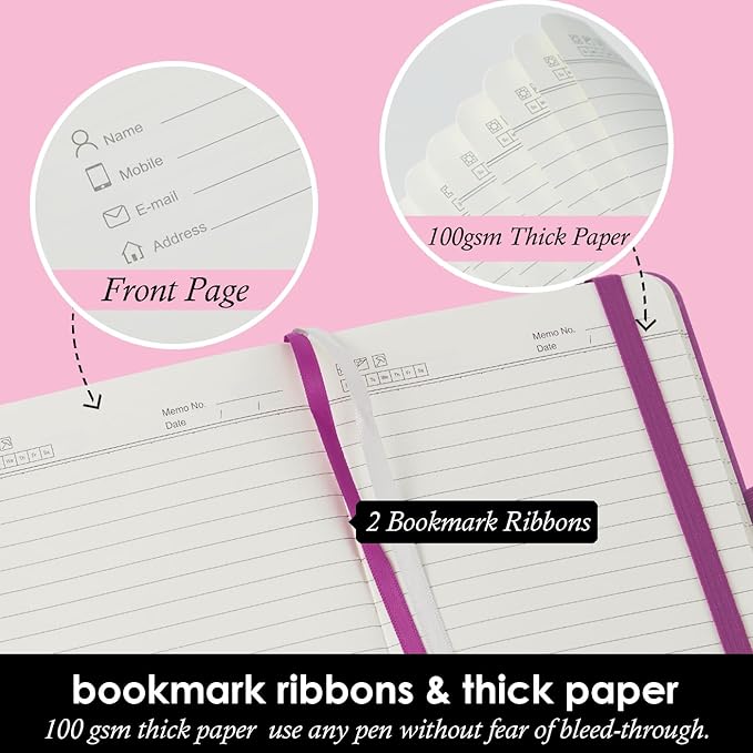 (3 Pack) Pocket Journal Notebook, Small Mini Notepad with Pens for Work, hardcover A6 Notebook 3.7" x 5.7" College Ruled with 100Gsm Premium Lined Paper, Pearlescent Purple