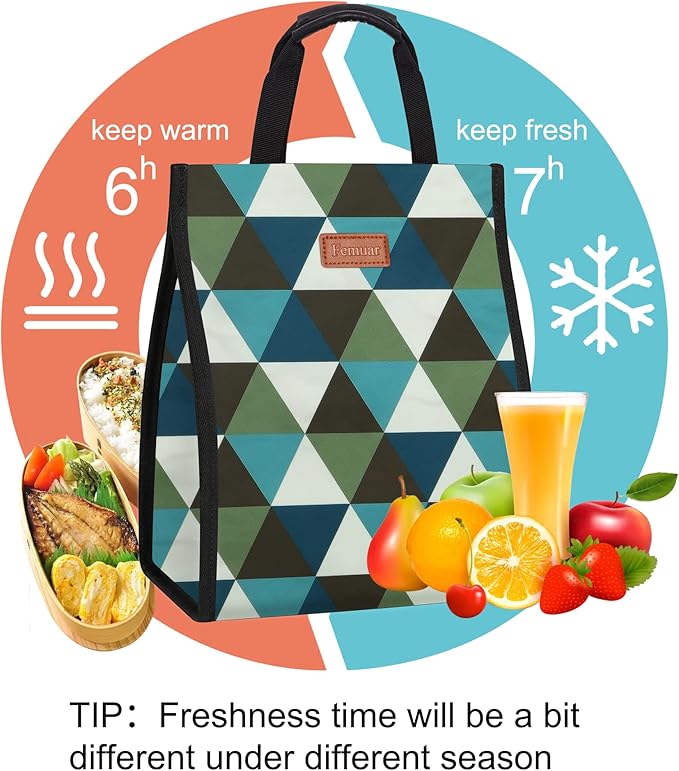 Lunch Bags for Women Insulated Reusable Lunch Tote with Internal Pocket, Lunch Tote bag for Work (Triangle)